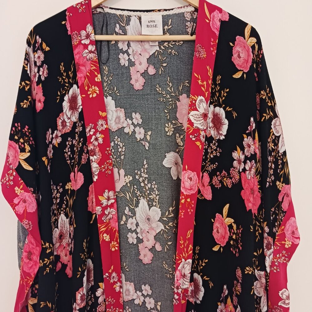 Knox Rose, Midi Bohemian Floral Open Front Kimono Size M/L, Boho, Cover Up, Wrap - Picture 10 of 16